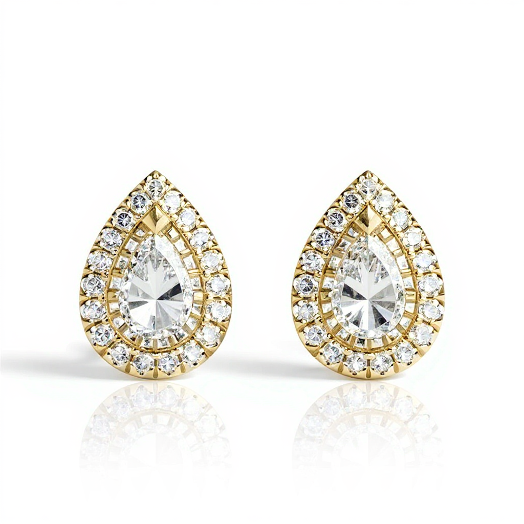 2 Carat Pear Halo Diamond Stud Earrings