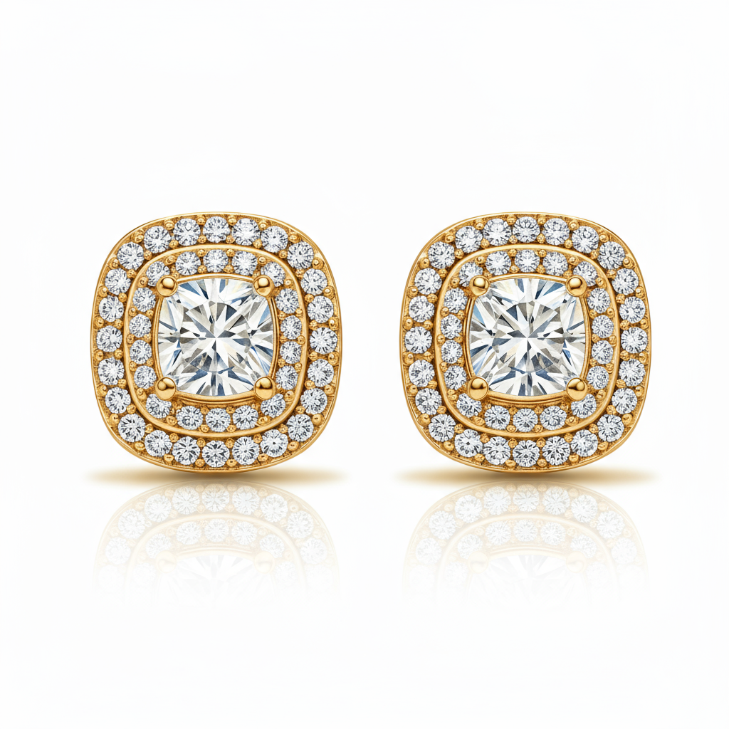 2 Carat Elegant Cushion Halo Earrings
