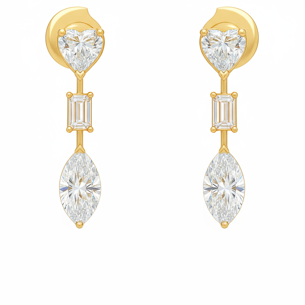 3 Carat Trio-Cut Diamond Drop Earrings with Pear, Emerald, and Marquise in Sterling Silver