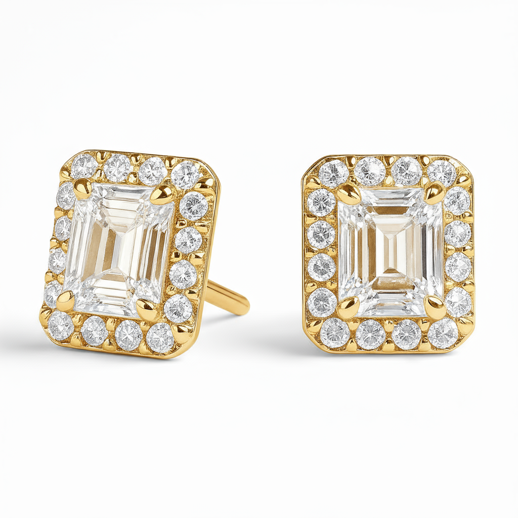 4 Carat Emerald Cut Diamond Stud Earrings Sterling Silver