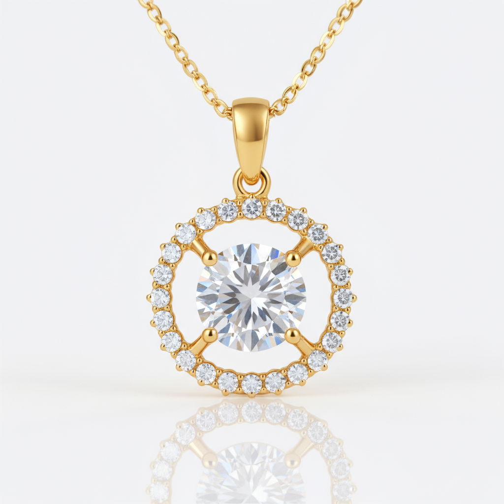 Elegant Halo Pendant with Chain in 10k Gold