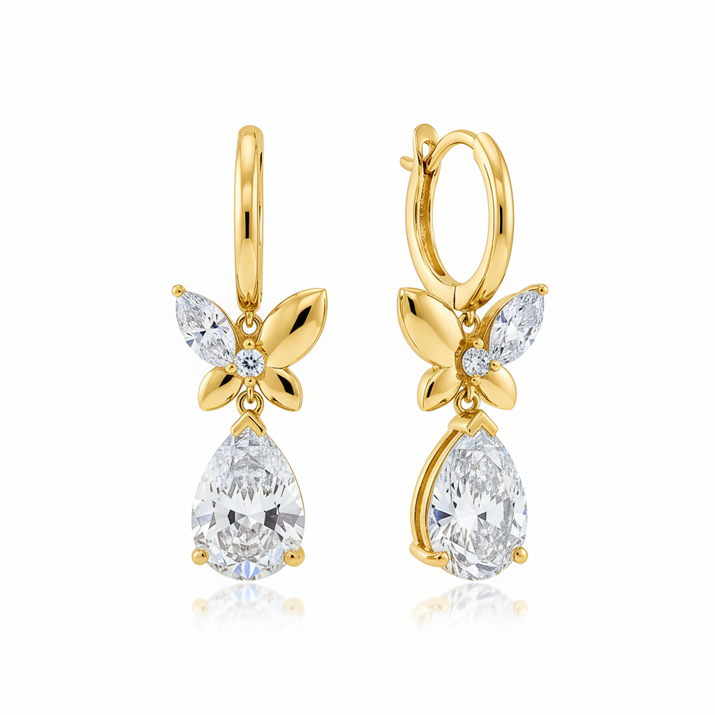 2 Carat Drop Butterfly Pear Earrings