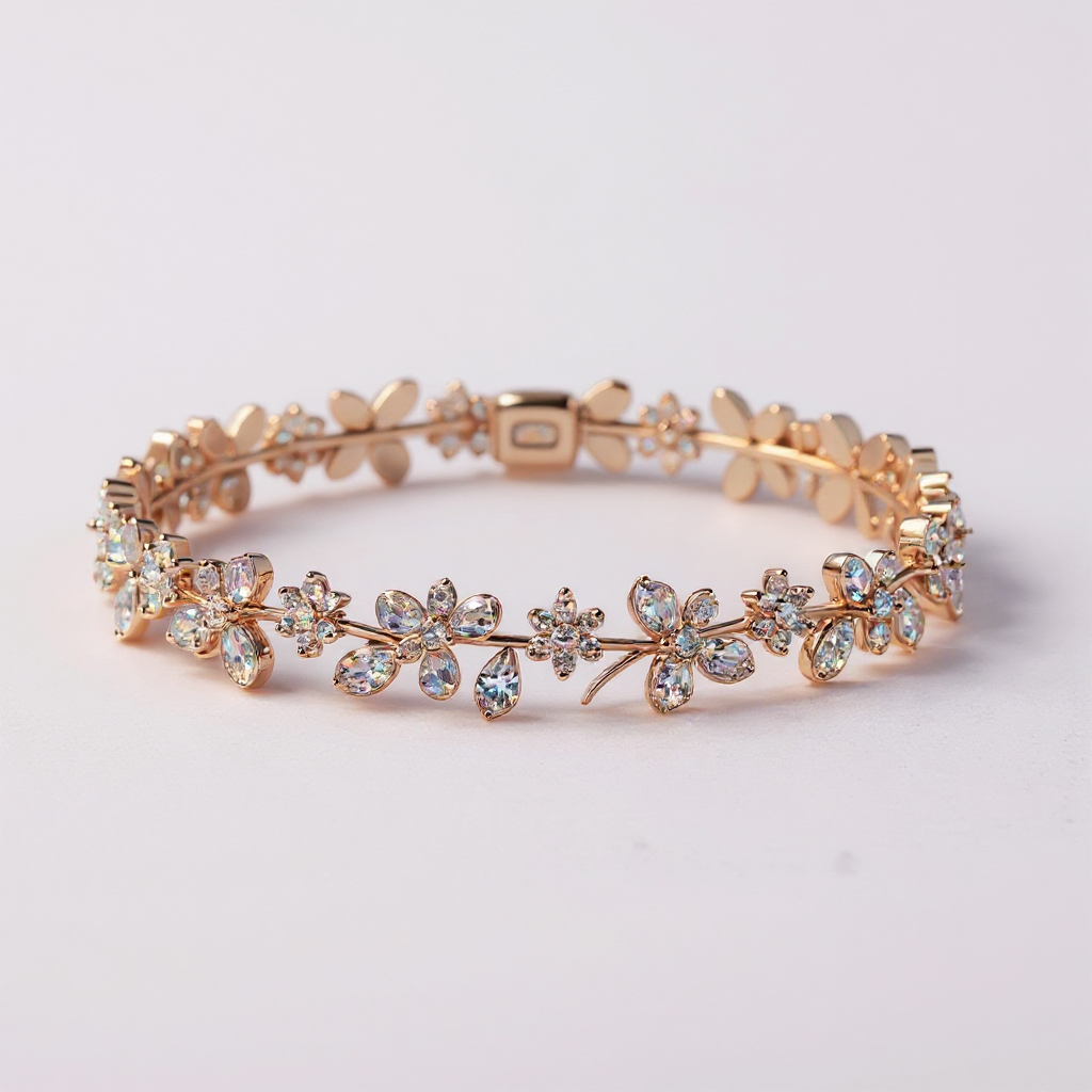 7.5 ct to 20 ct Diavont Floral Diamond Tennis Bracelet in 10k Gold