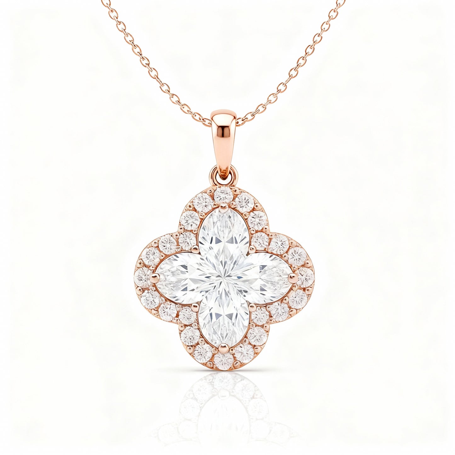 2 Carat, Colour D-E, Clarity VVS-VS, Clover-Cut Diamond Halo Pendent in Sterling Silver