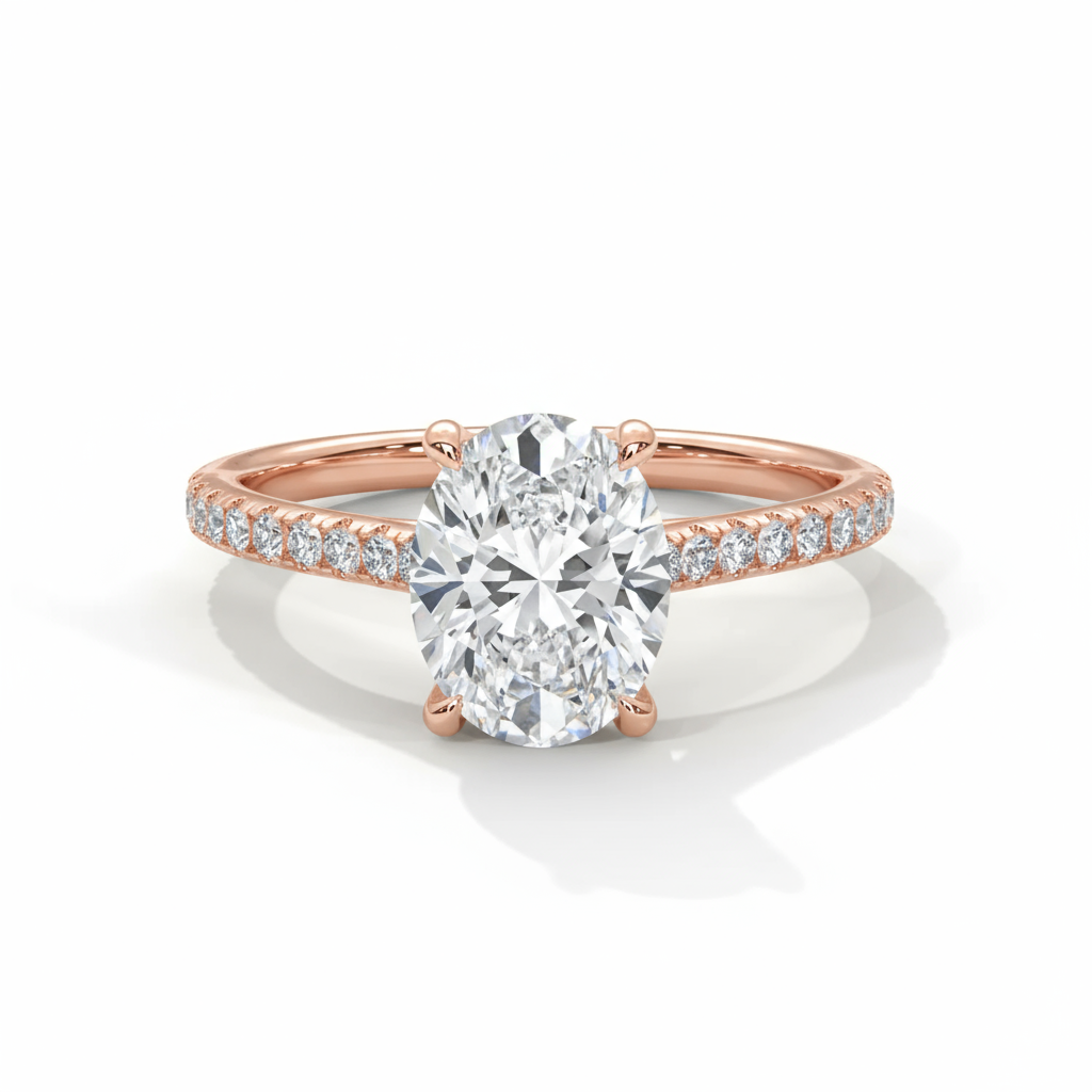 2 Carat, D-E Colour, VVS-VS Clarity, Excellent Cut, Oval Cut Sidestone Ring
