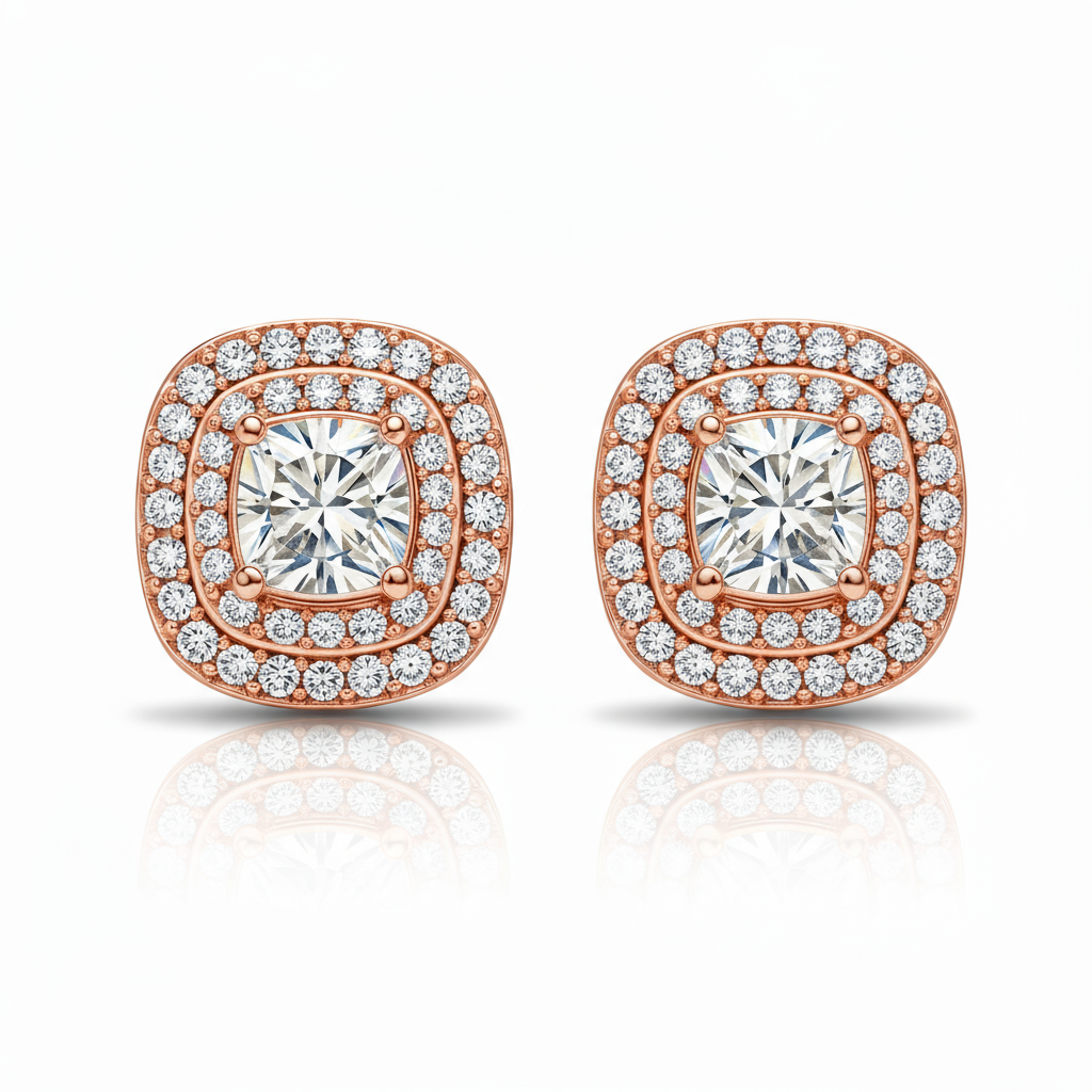 2 Carat Elegant Cushion Halo Earrings