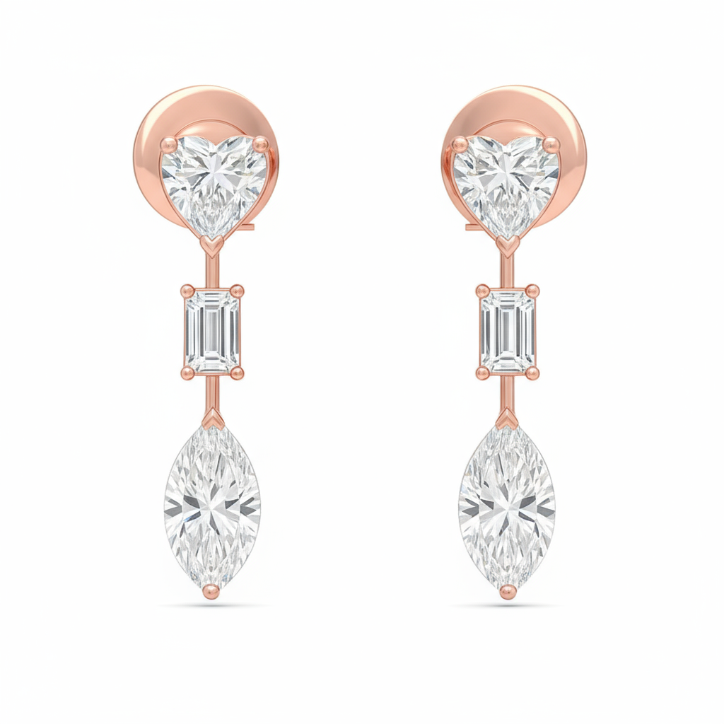 3 Carat Trio-Cut Diamond Drop Earrings with Pear, Emerald, and Marquise in Sterling Silver