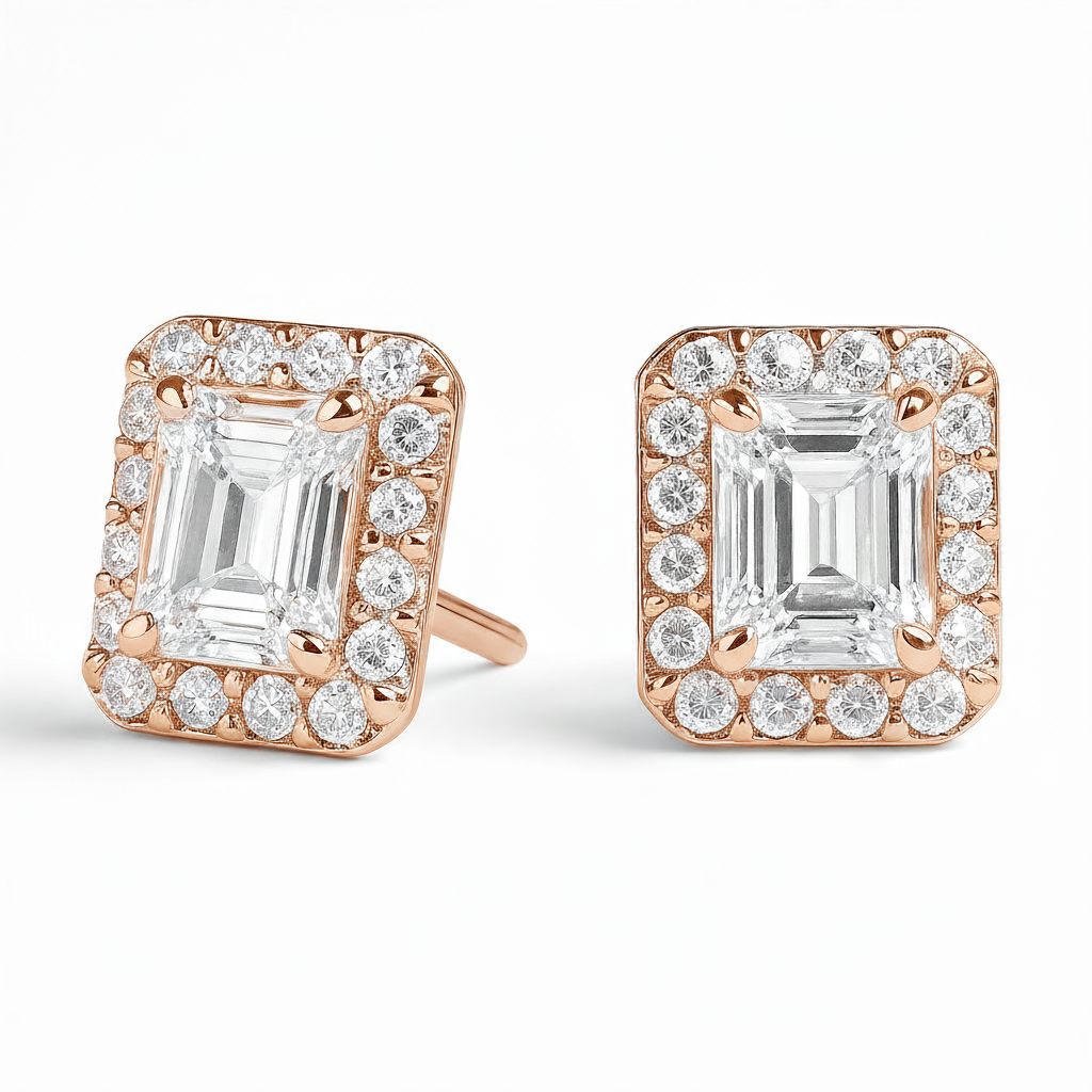 4 Carat Emerald Cut Diamond Stud Earrings Sterling Silver
