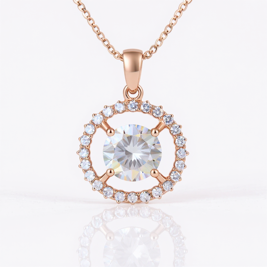Elegant Halo Pendant with Chain in 10k Gold