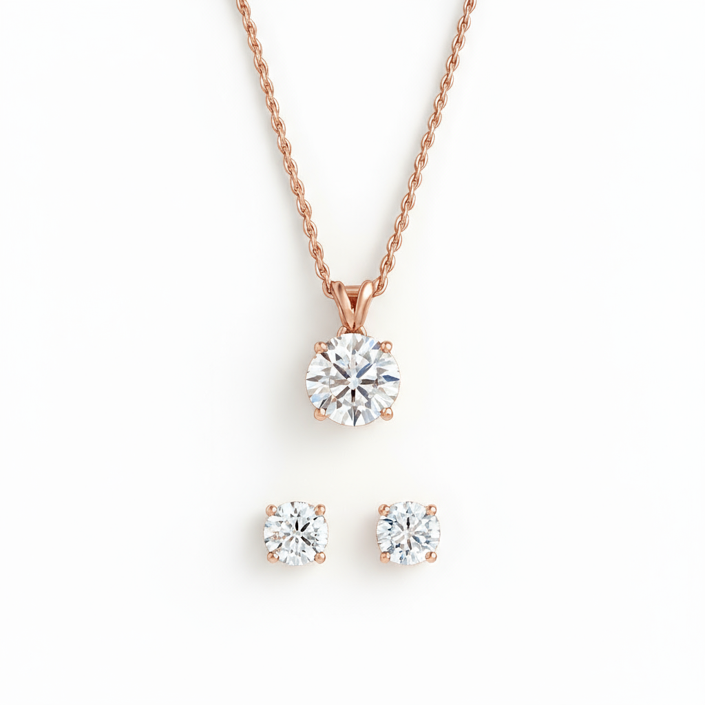 2 Carat Solitaire Pendant with Chain and Stud Earrings  in Sterling Silver with IGI Certificate