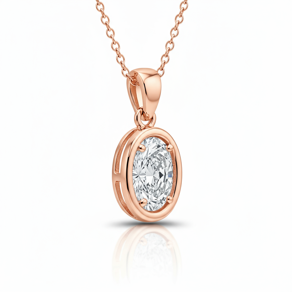 Oval Diamond Pendant Necklace with Chain
