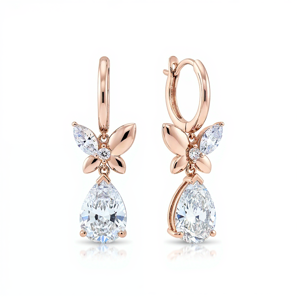 2 Carat Drop Butterfly Pear Earrings