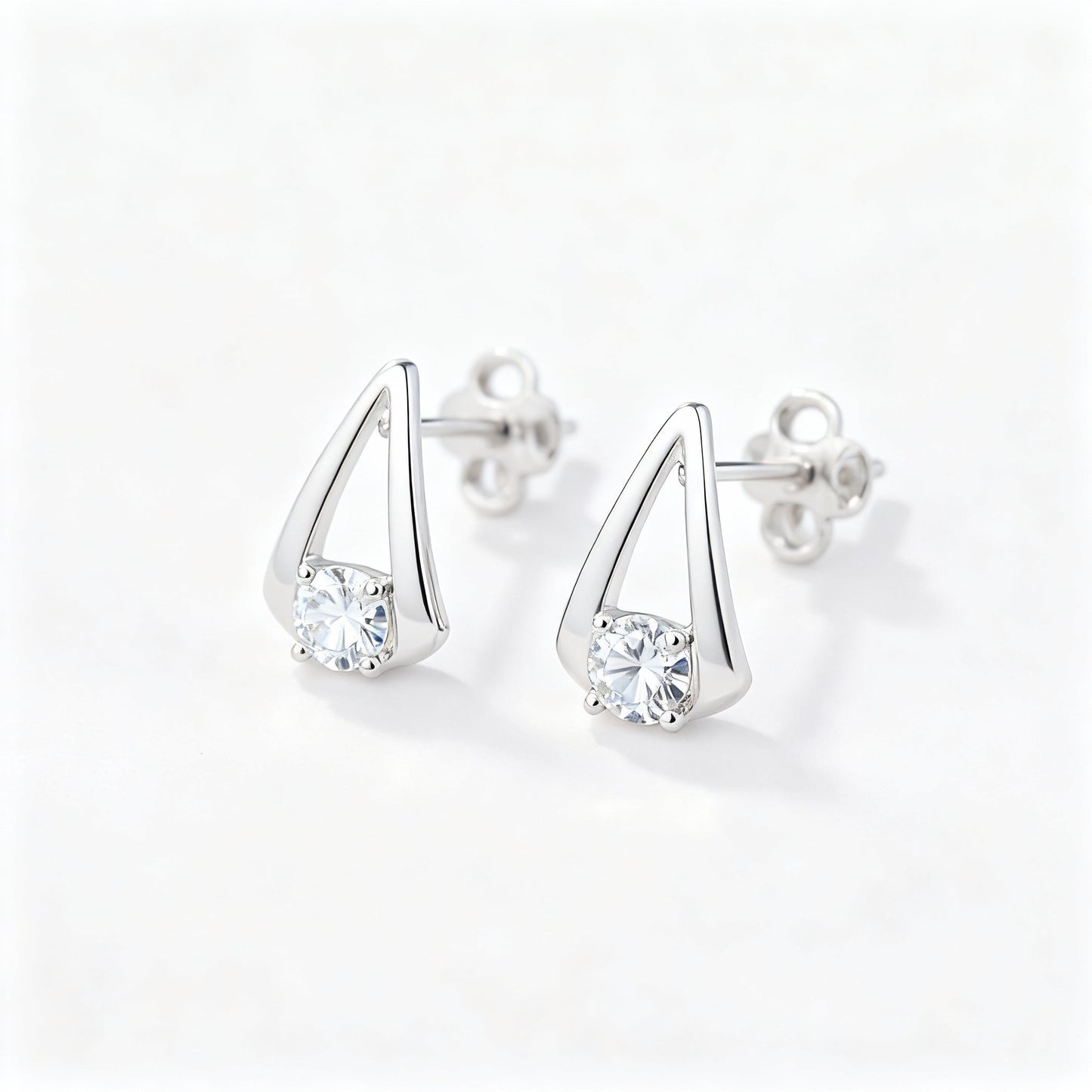 2 Carat Diamond Triangle Stud Earrings in Sterling Silver