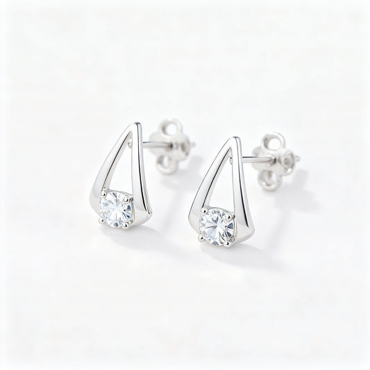 2 Carat Diamond Triangle Stud Earrings in Sterling Silver