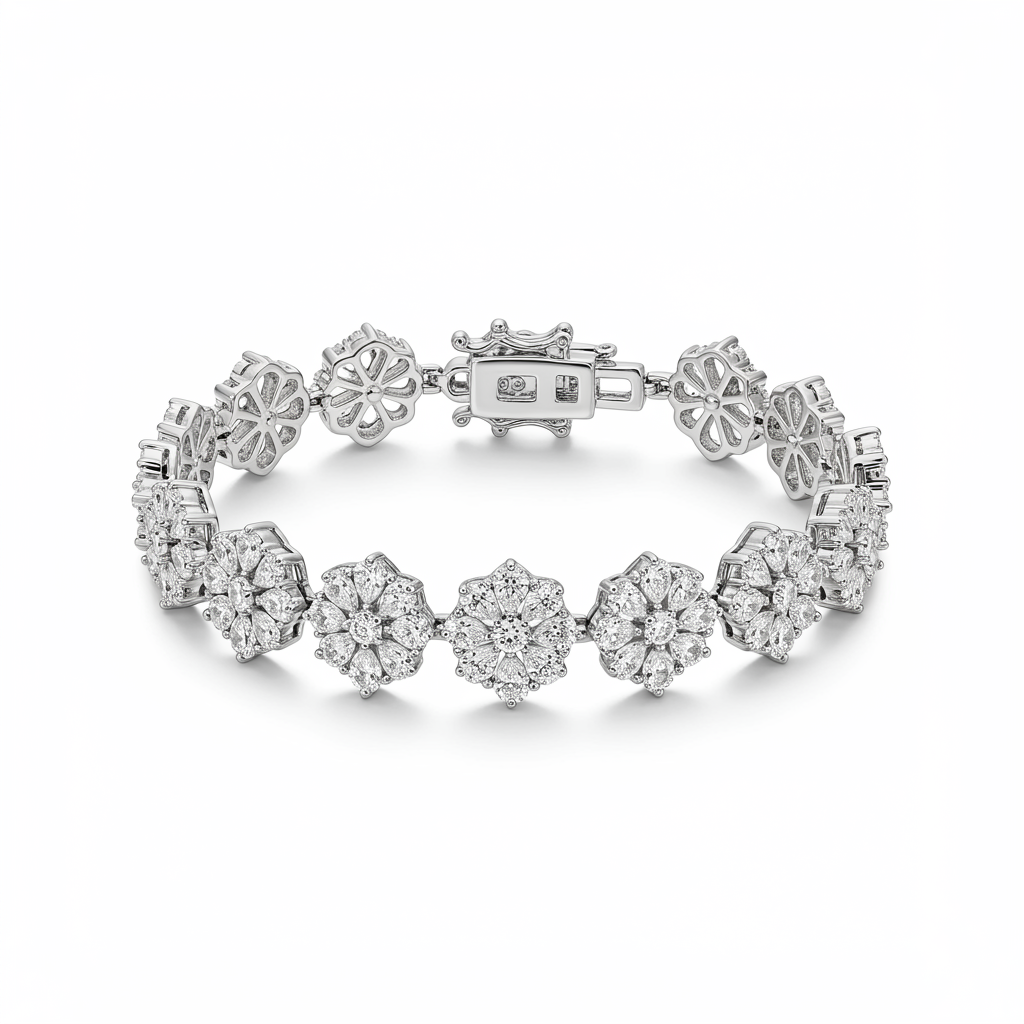 7.5 ct to 20 ct Flower Diamond Tennis Bracelet in 10k Gold