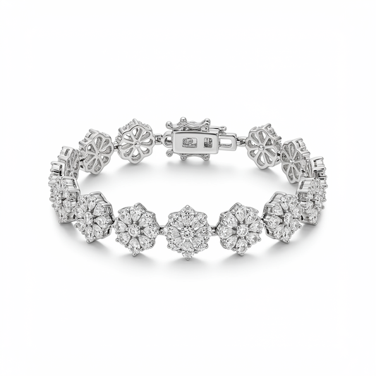 7.5 ct to 20 ct Flower Diamond Tennis Bracelet in 10k Gold