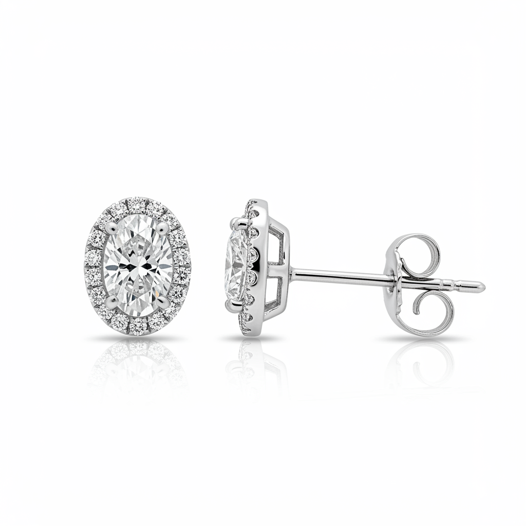 2 Carat Oval Halo Diamond Stud Earrings