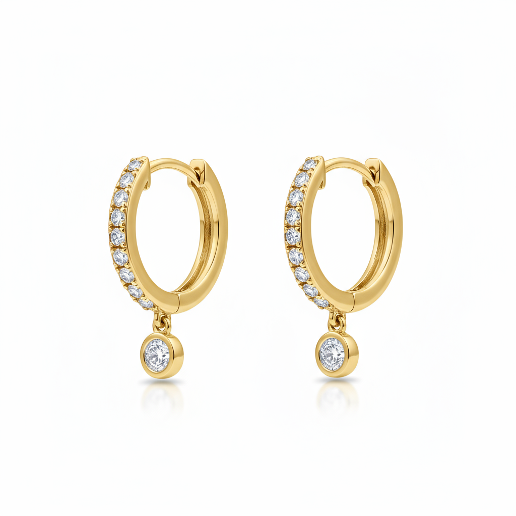 1 Carat, Colour D-E, Clarity VVS-VS, Round-Cut Diamond Drop Hoop Earrings Sterling Silver