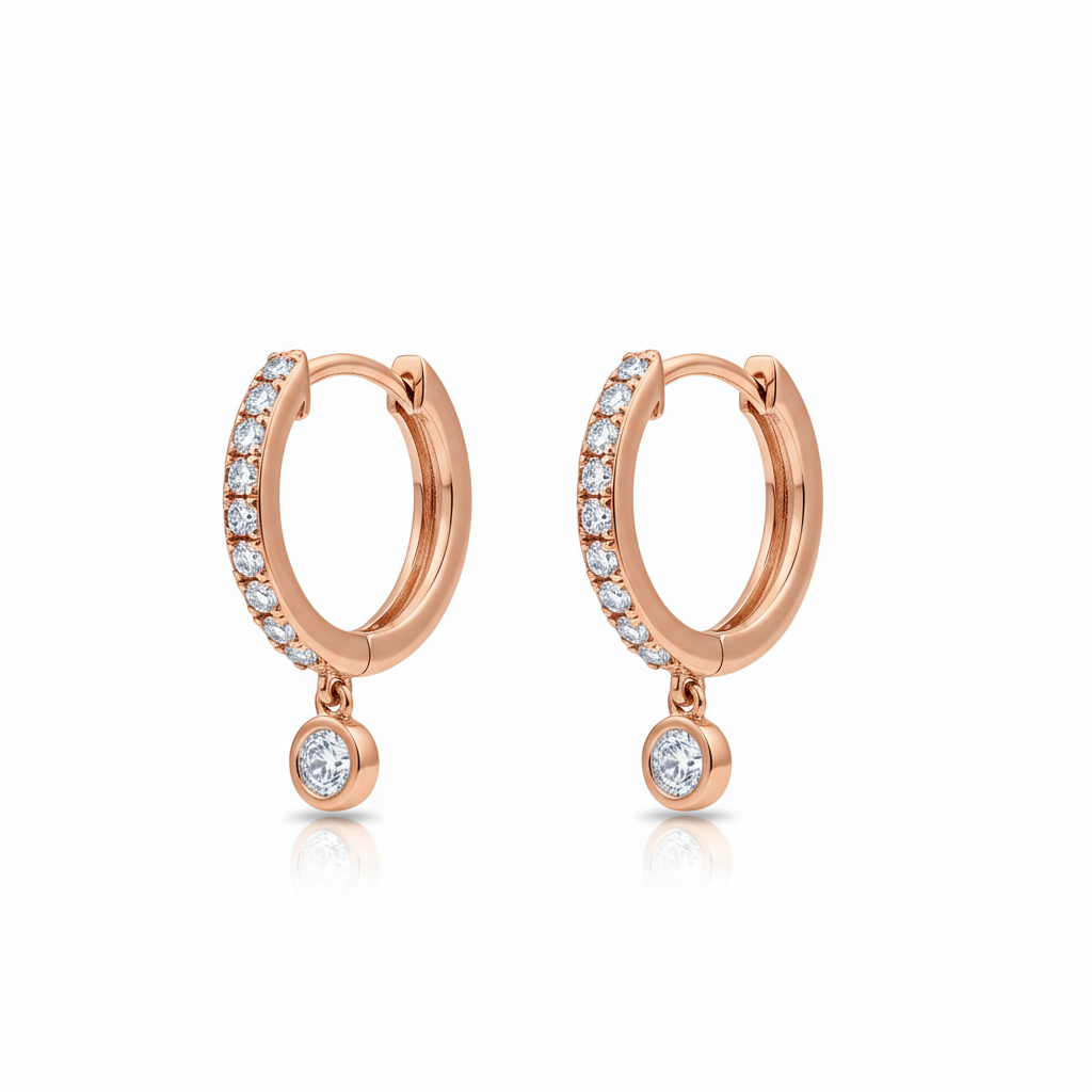 1 Carat, Colour D-E, Clarity VVS-VS, Round-Cut Diamond Drop Hoop Earrings Sterling Silver