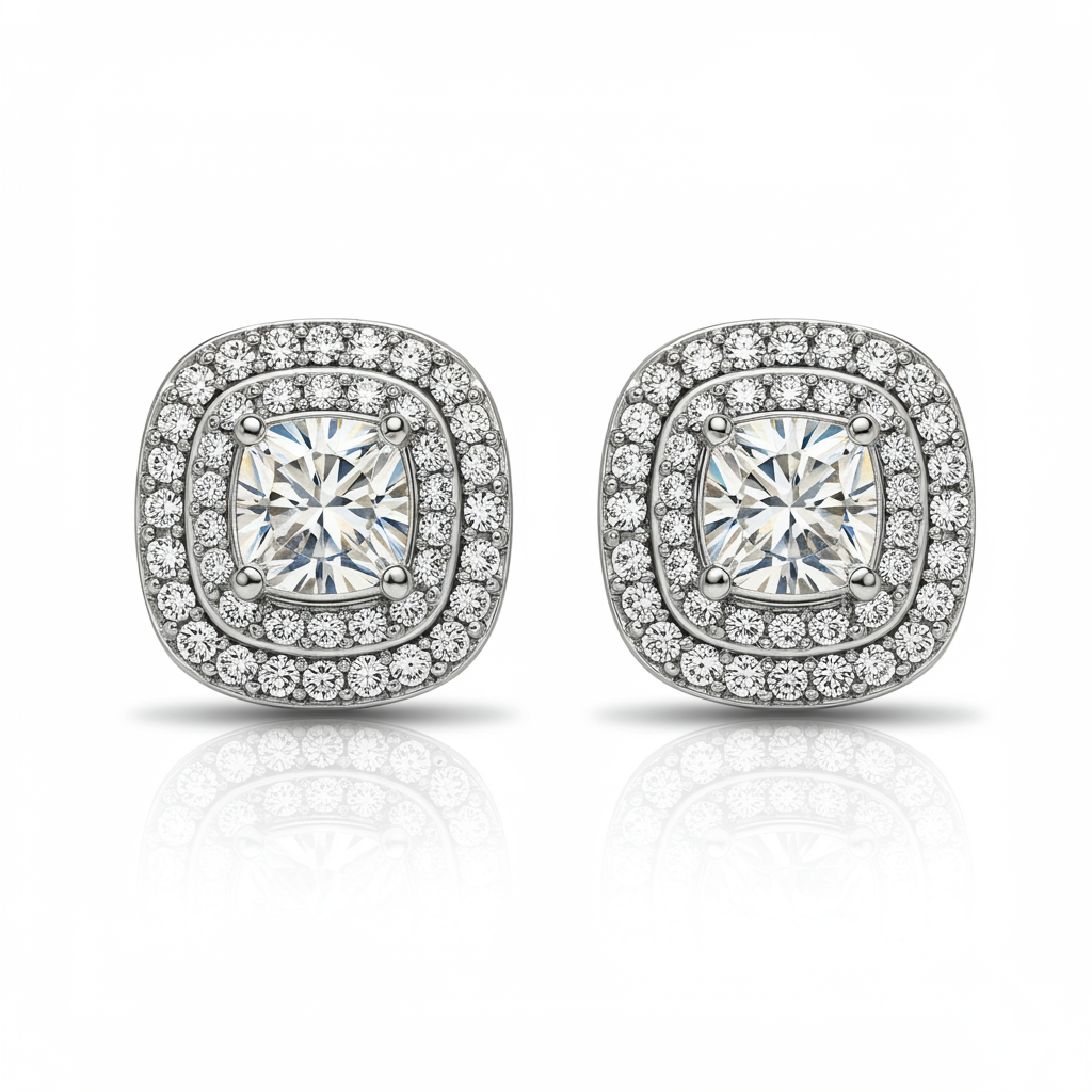 2 Carat Elegant Cushion Halo Earrings