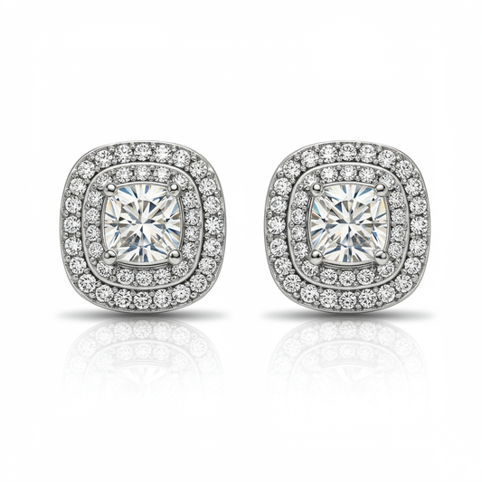 2 Carat Elegant Cushion Halo Earrings
