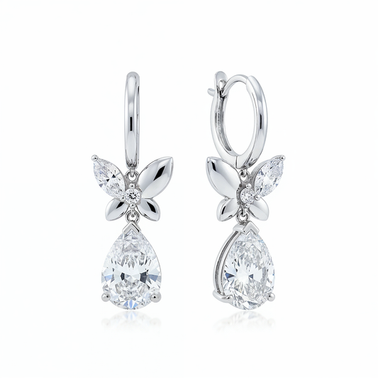 2 Carat Drop Butterfly Pear Earrings