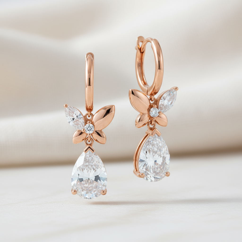 2 Carat Drop Butterfly Pear Earrings