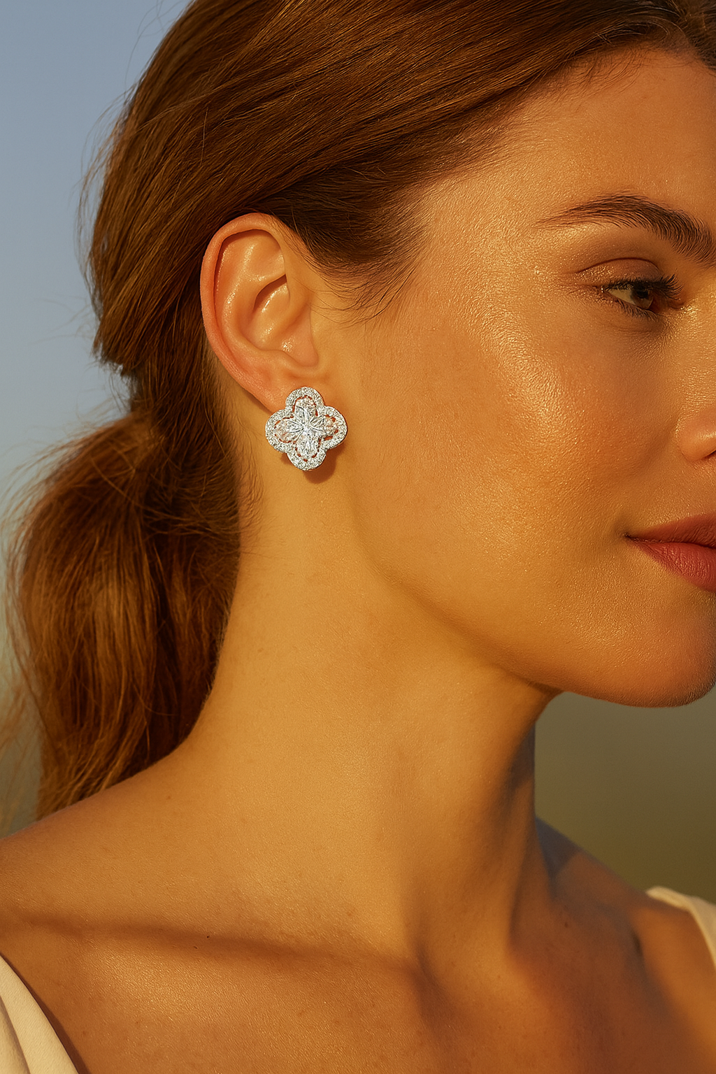 2 Carat Clover-Cut Diamond Halo Stud Earrings