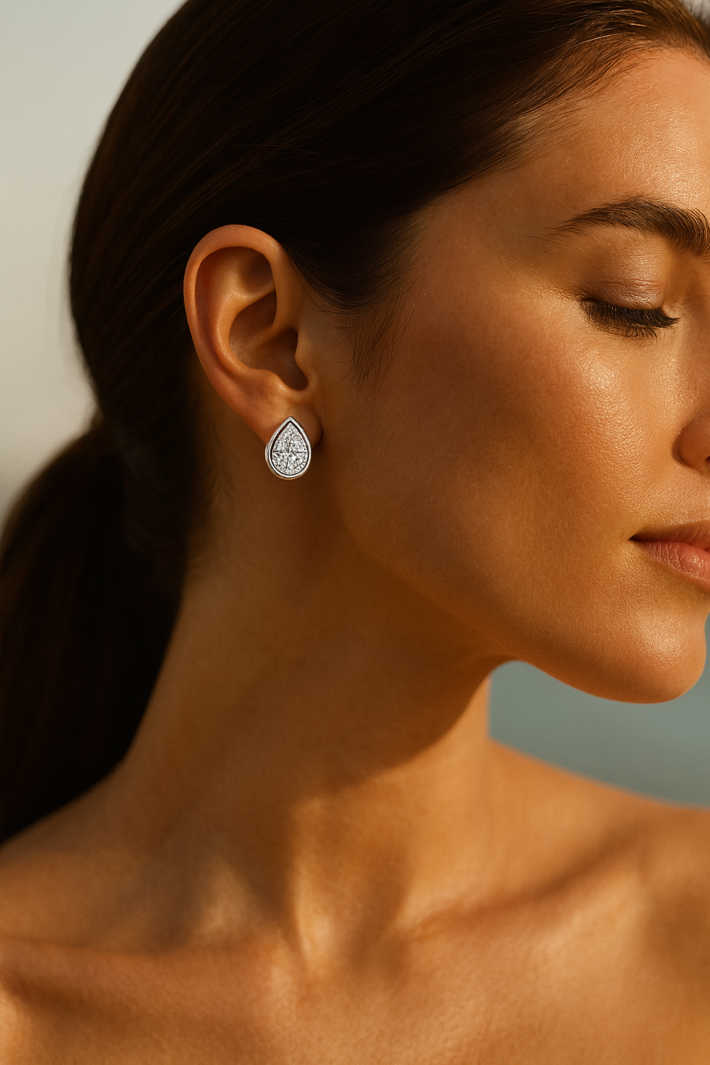 2 Carat Pear Bezel Set Diamond Stud Earrings