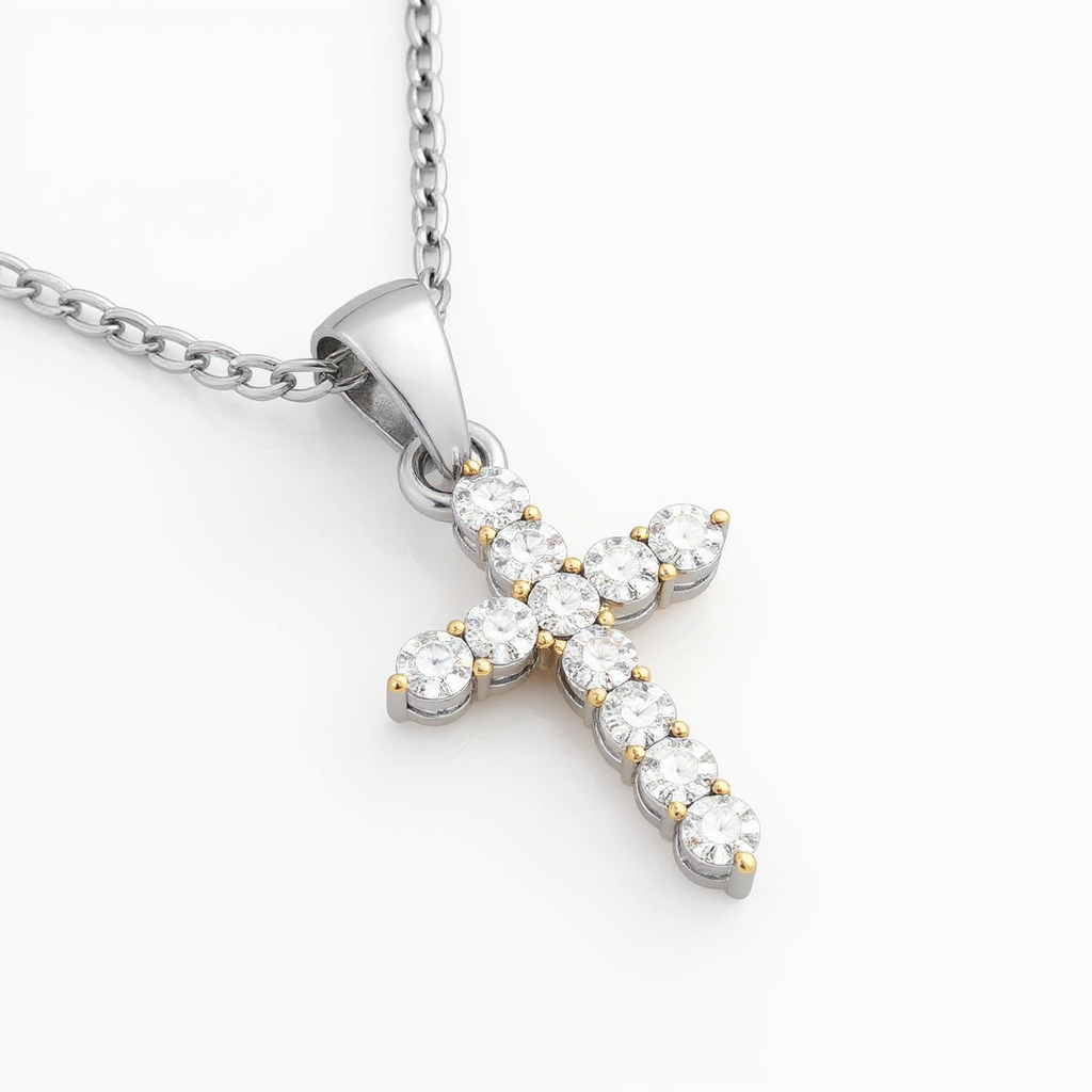 1 Carat, Colour D-E, Clarity VVS-VS Sleek Diamond Cross Necklace with Chain in Sterling Silver