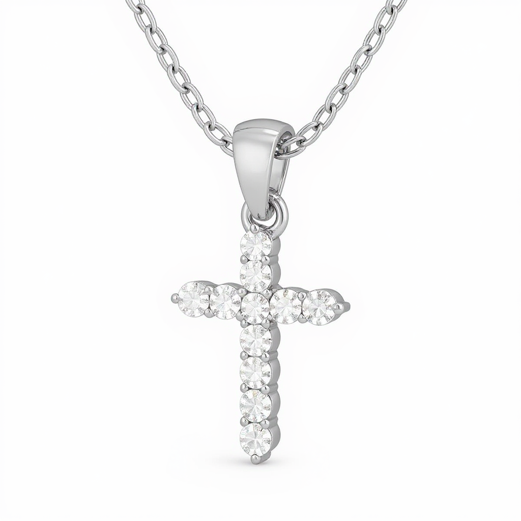 Diamond Cross Necklace with 10k White Gold Chain