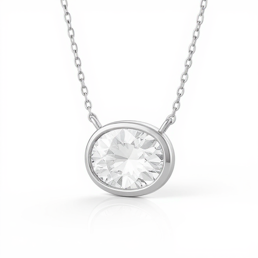 1 Carat, Colour D, Clarity VVS Oval Diamond Pendant Necklace with Chain in Sterling Silver