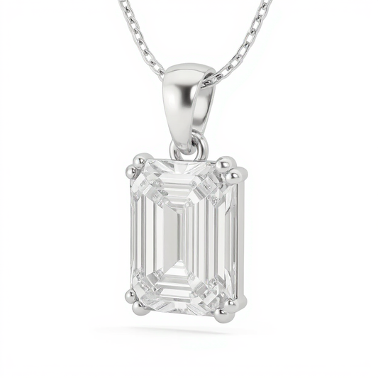 1 Carat Emerald Cut Diamond Pendant Necklace with Chain in 10k Gold