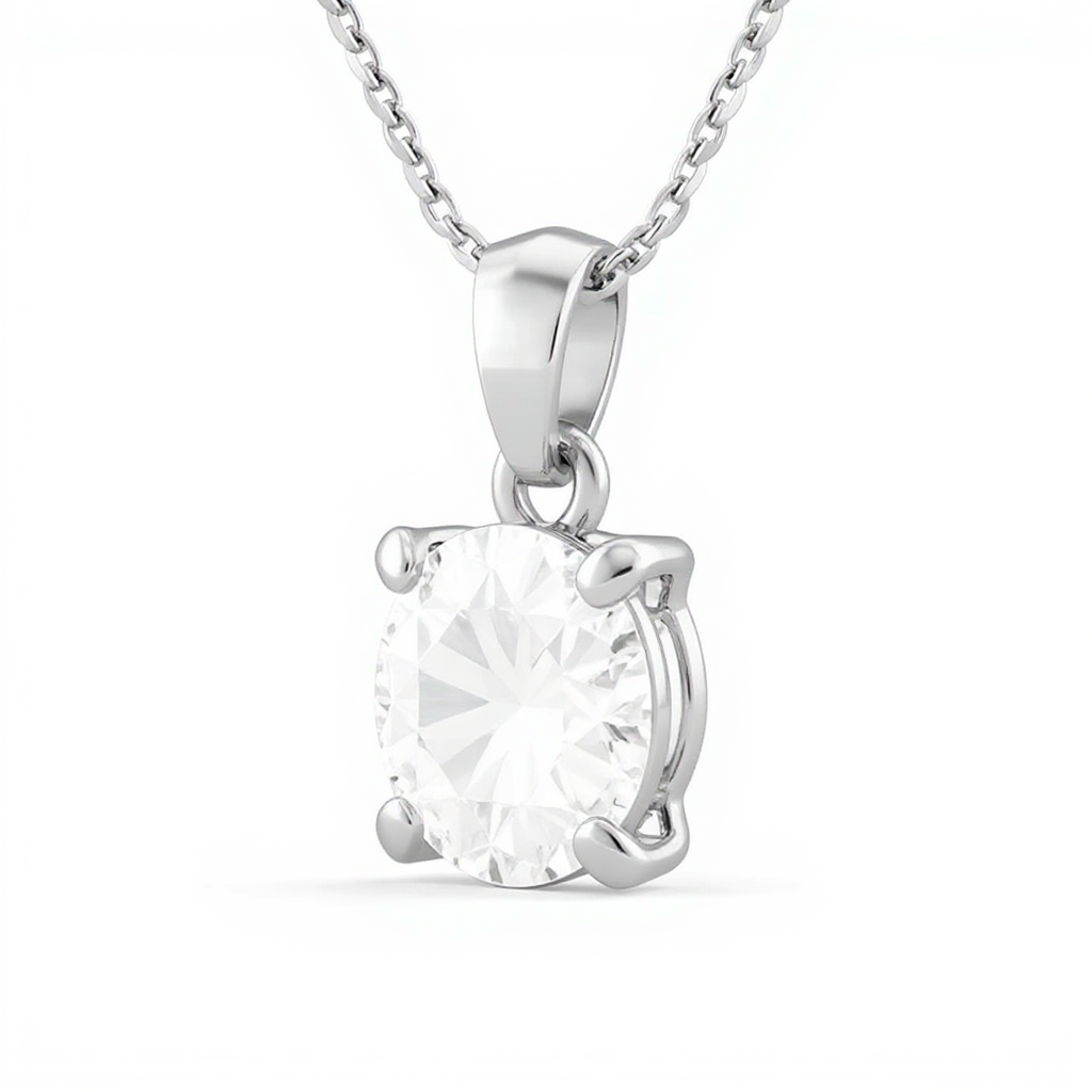 1 Carat Classic Solitaire Diamond Pendant with Chain