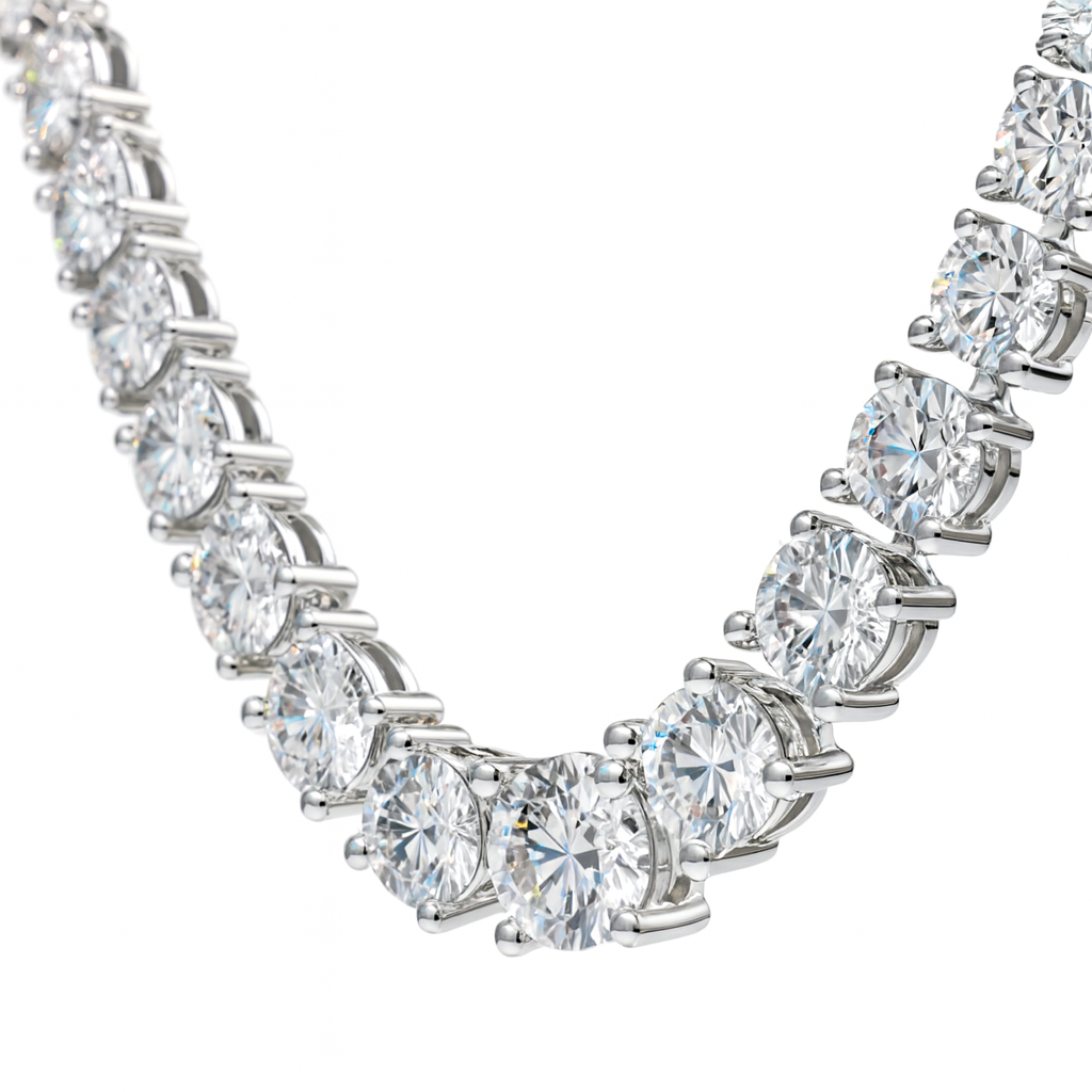 10 ct to 40 ct Diamond Tennis Gradual Necklace in 14k Gold