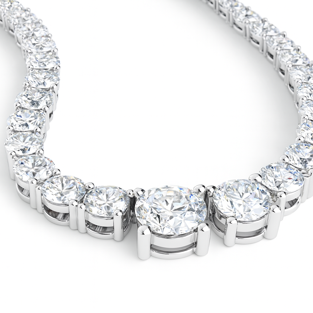 10 ct to 40 ct Diamond Tennis Gradual Necklace in 14k Gold