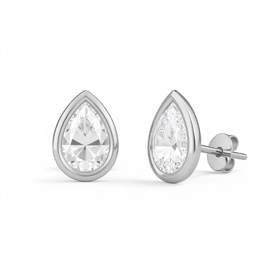 2 Carat Pear Bezel Set Diamond Stud Earrings