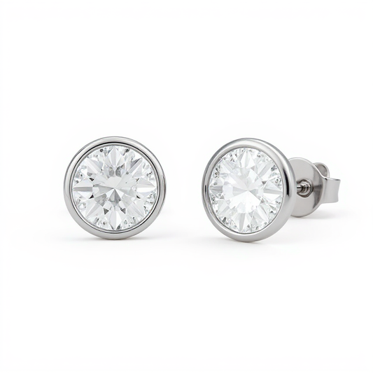 2 Carat Round Bezel Set Diamond Stud Earrings