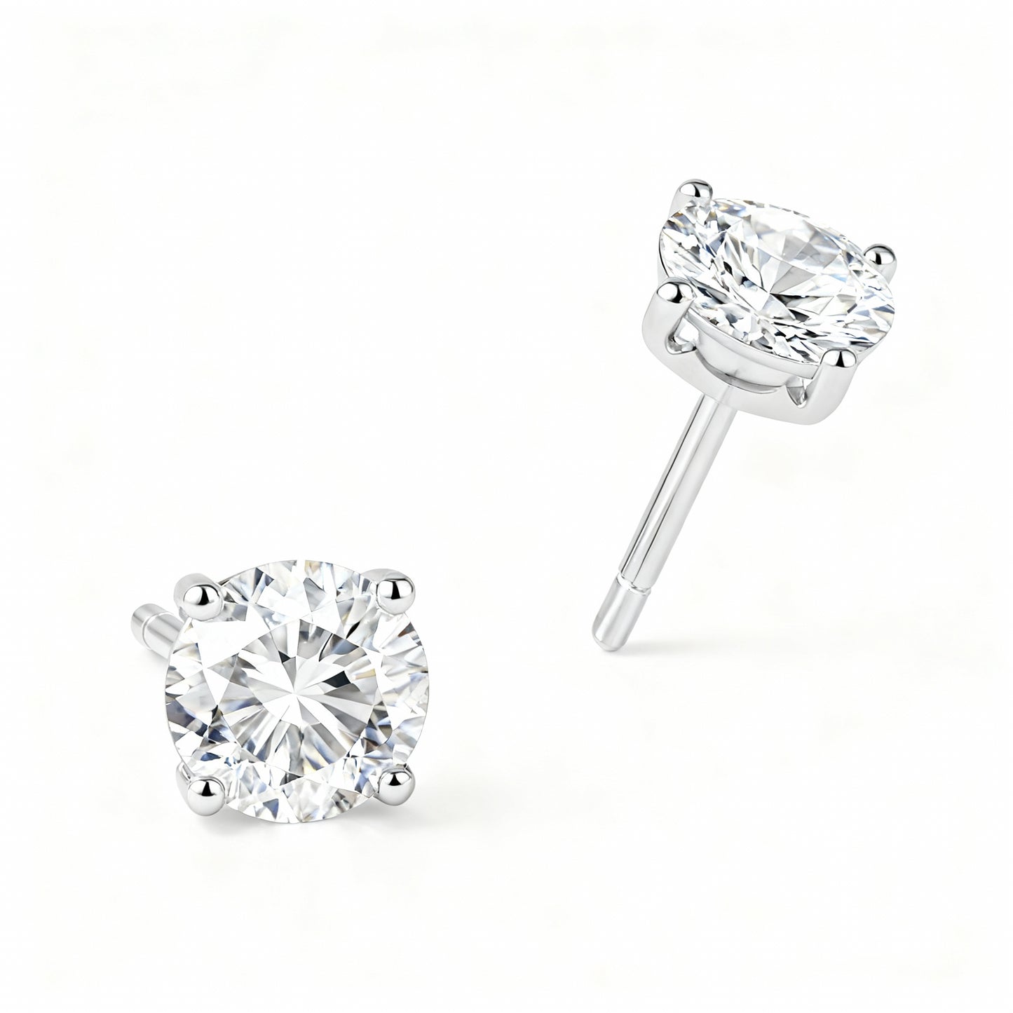 1 Carat, Colour D-E, Clarity VVS-VS, Round-Cut Diamond Solitaire Stud Earrings