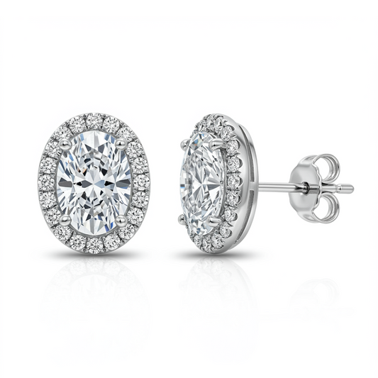 2 Carat Oval Halo Diamond Stud Earrings