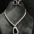 Designer Diamond Necklace with Geometric Blue Gemstone Pendant – 6.60” Length