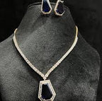 Designer Diamond Necklace with Geometric Blue Gemstone Pendant – 6.60” Length