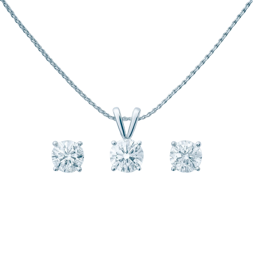 3 Carat Solitaire Pendant with Chain and Stud Earrings in Sterling Silver with IGI Certificate