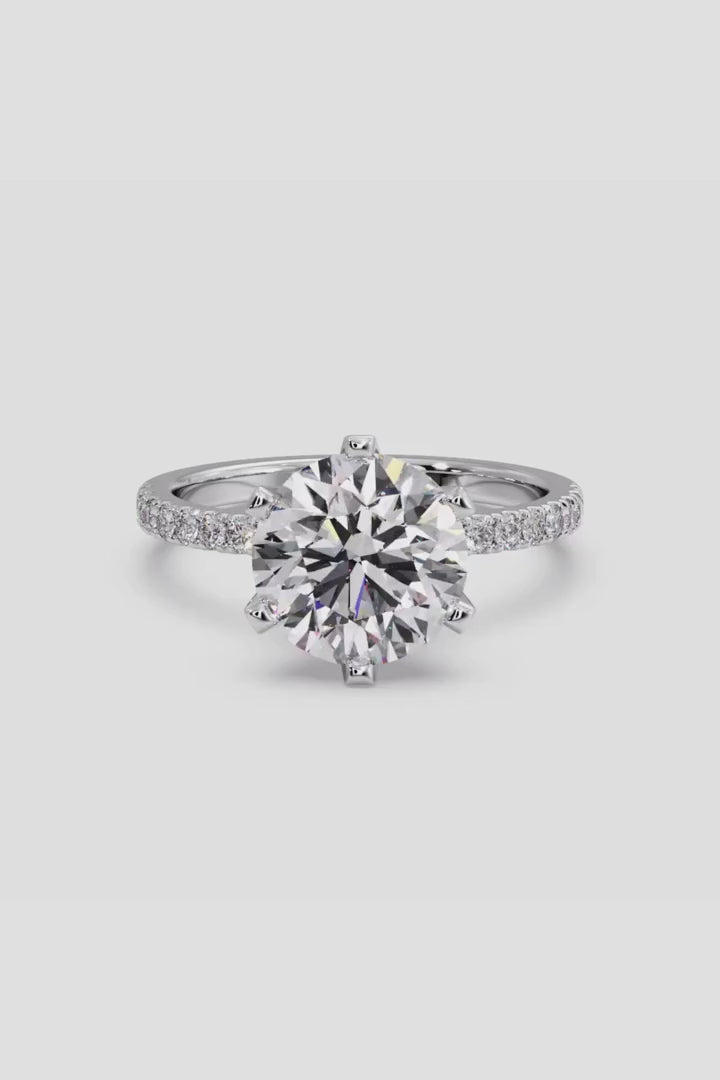 2 Carat to 8 Carat Diavont Round Diamond Ring Mounting with sidestones